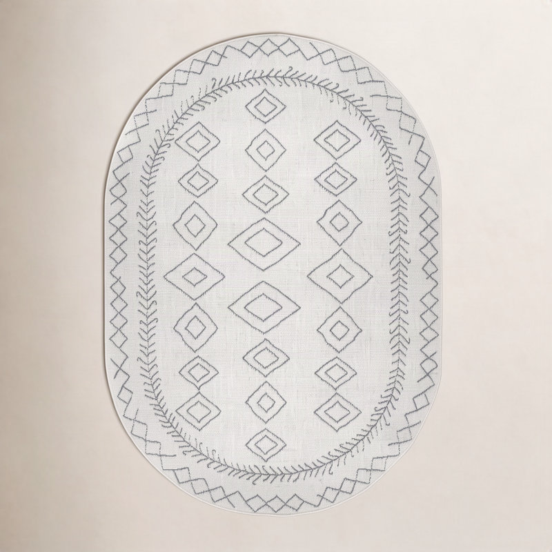 Tapis intérieur / extérieur Ezri Diamond, Oval 6 pi x 9 pi