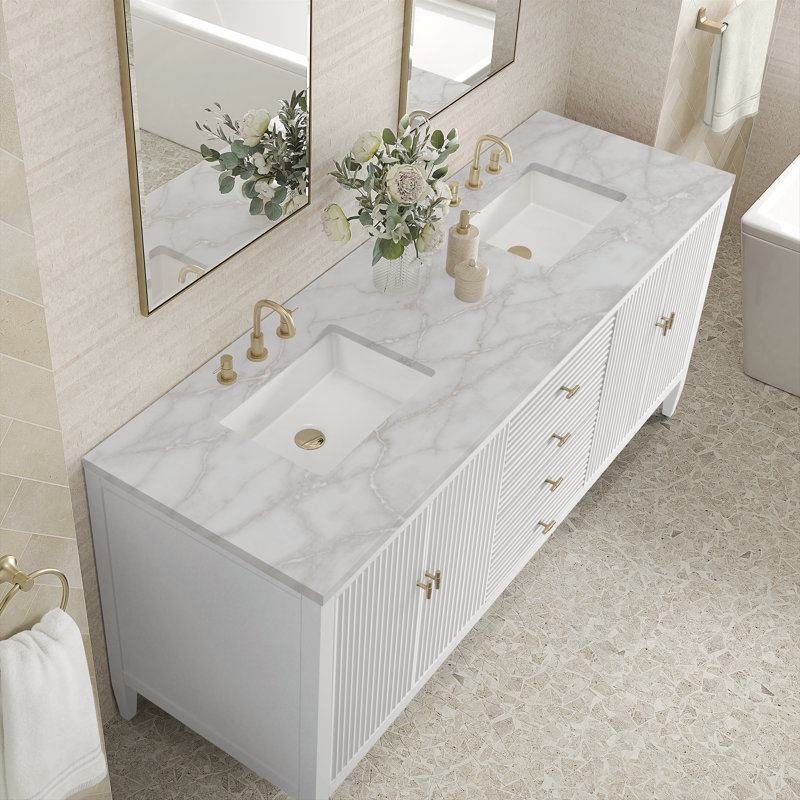 Myrrin 72'' W Double Vanity, Victorian Silver Silestone, Bright White, 8" Widespread