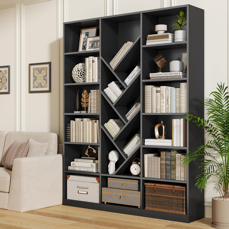 70.9"h X 55.1"w Wood 6 Tier Large Bookshelf With Storage, Modern Tall Floor Standing Book Shelf For Living Room、bedroom And Office