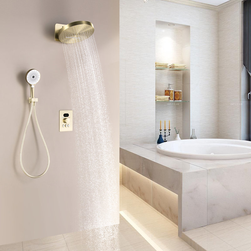 Système de douche complet avec valve brute, Or brossé