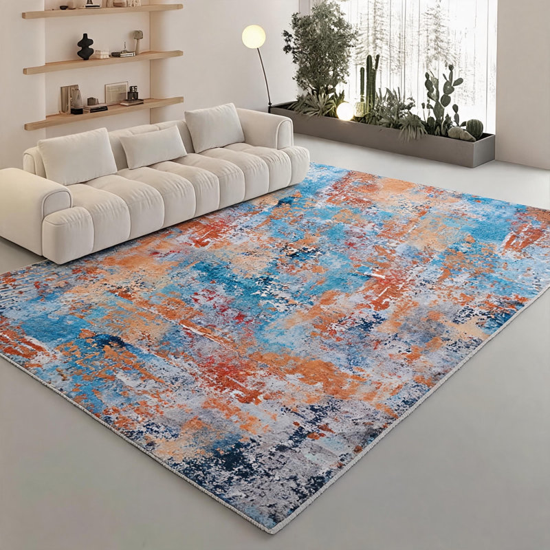 Tapis abstrait lavable à la machine de 5 pi x 8 pi, tapis pliable antidérapant en polyester pour animaux de compagnie et enfants