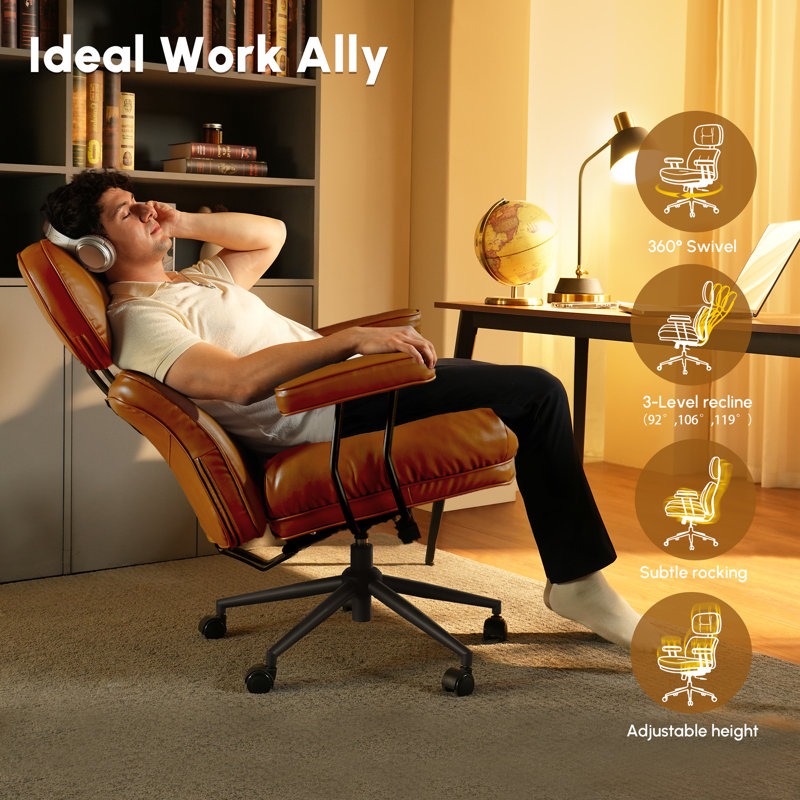 Schaffer Office Chair, Ergonomic Big And Tall Computer Desk Chairs, Executive Chair With Adjustable High Back, Lumbar Support Swivel Pc Chair With Rocking Function