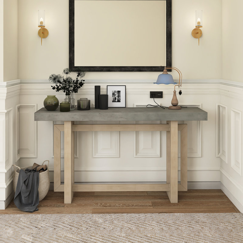 59.1" Wood Entryway Console Table With Thick Pine Wood Legs, Gray, Gray