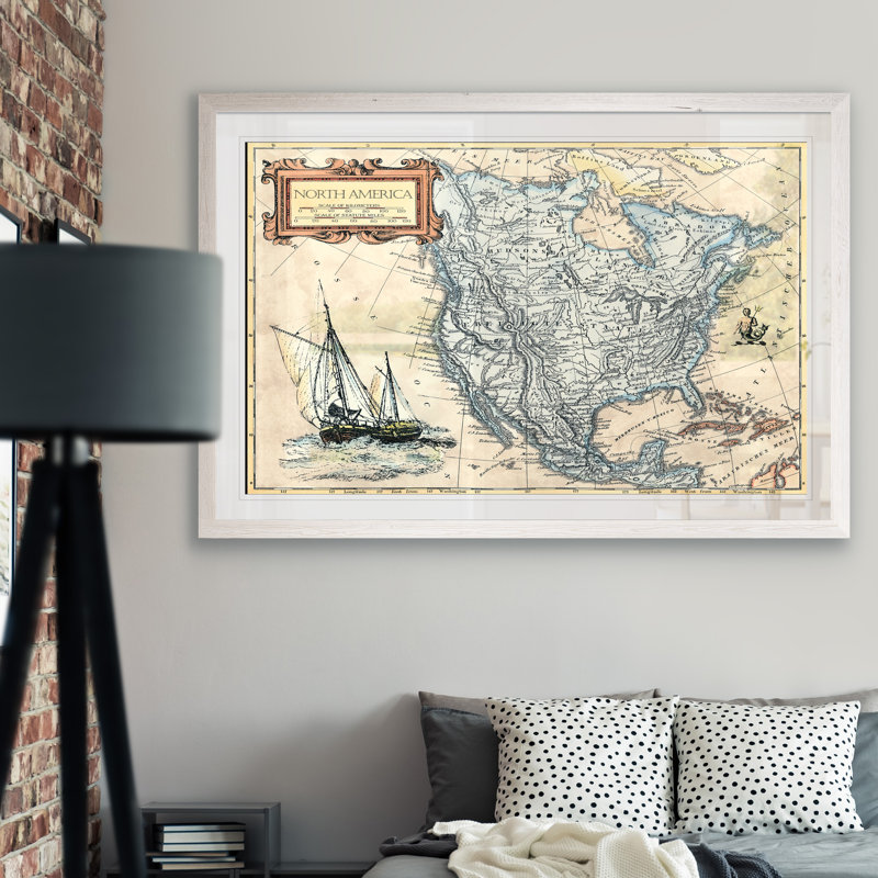 « north america map » par paul cezanne-picture cadre, reproduction d’art sur toile, Imprimé encadré blanc, Blanc