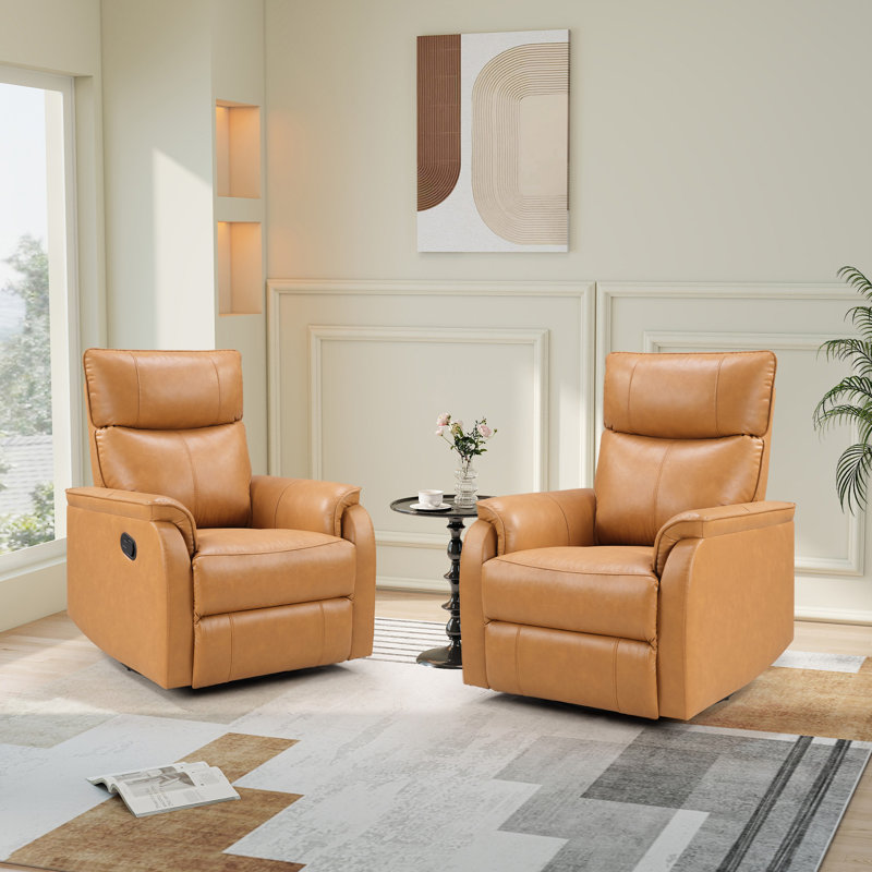 31.9" Wide Contemporary Soft Upholstered Swivel and Rocker Manual Recliner (Set of 2), Brown
