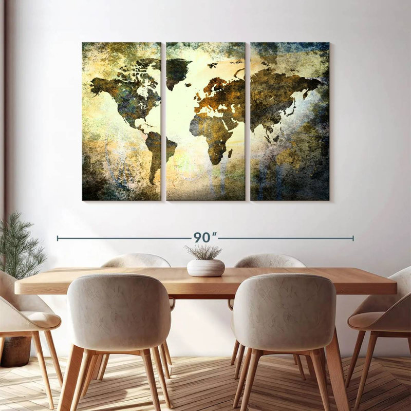 «Earthy Texture World Map», reproduction sur toile, H 48 po x l 74 po x 1,25 po