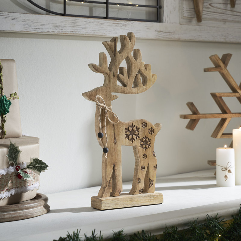 Renne flocon de neige en bois naturel, H 11 po x l 6 po x P 2 po
