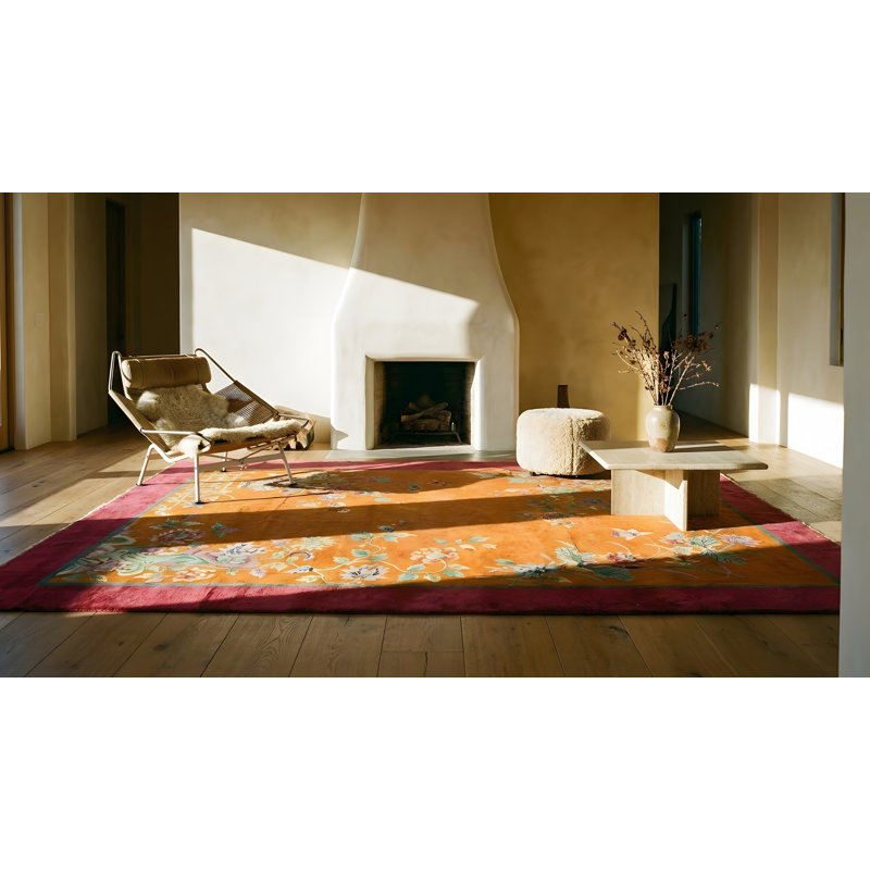 Antique Art Deco Room Size Wool Red, Yellow / Gold / Orange Rug