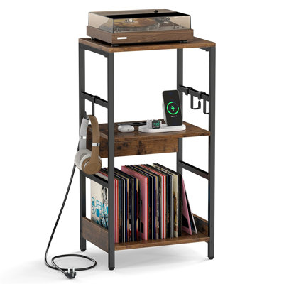 Record Player Stand with Charging Station