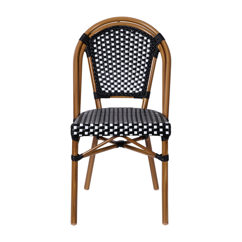 Black and White PE Rattan Armless Bistro Chairs with Bamboo Print Frame, Set of 2