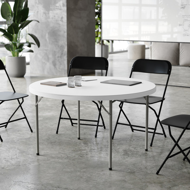 Table pliante en plastique Parker, H 29,25 po x L 48 po x l 48 po, Blanc/Noir