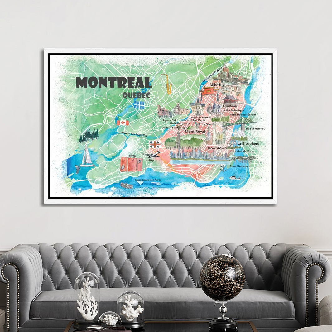 Montreal Quebec Canada Illustrated Map by Markus & Martina Bleichner - Painting on Canvas