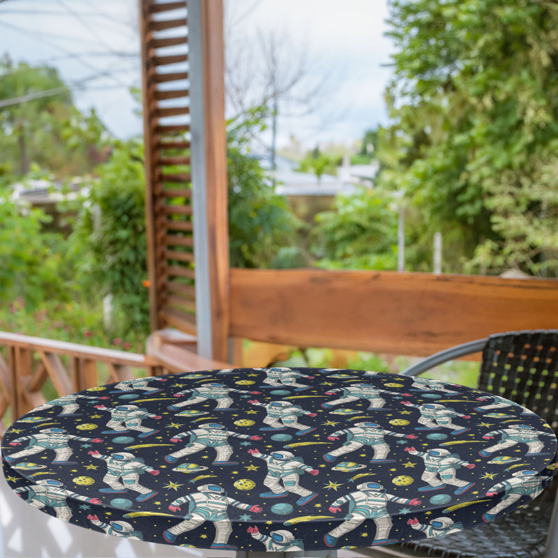 Bungalow Rose Outer Space Fitted Round Tablecloth Multicolor, 51.97" Round