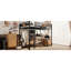 Lit mezzanine double en métal noir avec bureau intégré, rangements en tissu non tissé, structure robuste, échelles sécurisées dans les tiroirs, construction en acier pour un sommeil silencieux et facile à monter.