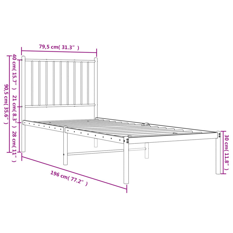 Lidwina Metal Bed, Small Single (2'6)