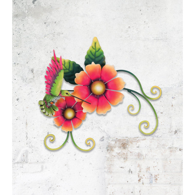 Fluorescent Green and Red Resin Hummingbird Wall Decor