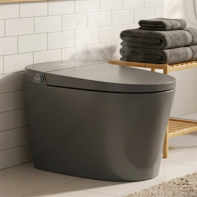 Fully Automatic Induction Smart Toilet Seat, Auto Open/Close Lid, Foot Sensor Flush, Warm Air Dryer, 4-Level Heated Seat, LED Display, Night Light, Multi-Mode Cleaning, Grey