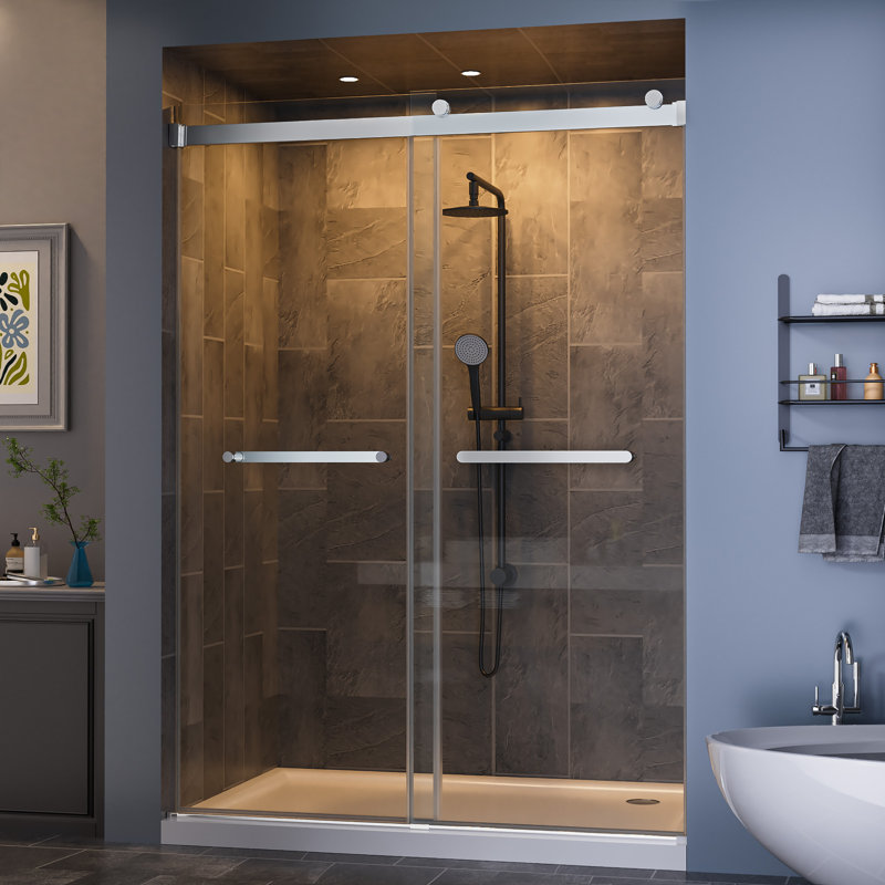 44"-48" W x 76" H Double Sliding Frameless Shower Door with 5/16" (8mm) Crystal Clear Tempered Glass, Silver