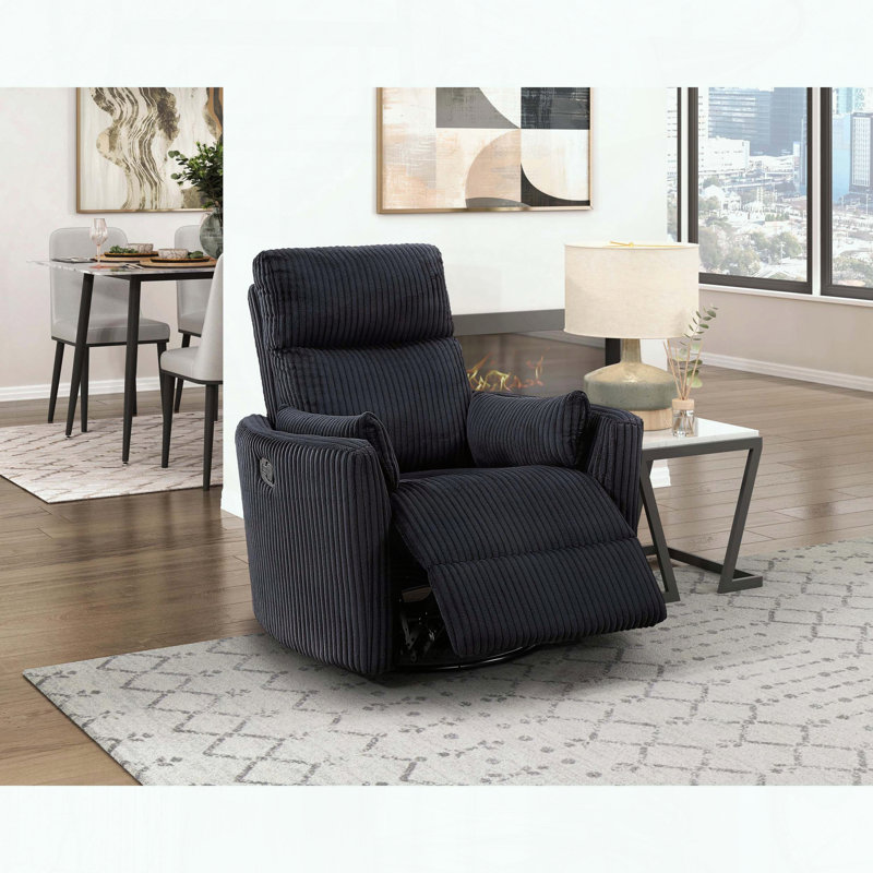Fauteuil inclinable et pivotant, en velours côtelé, pivotant à 360 °, mouvement coulissant, Noir