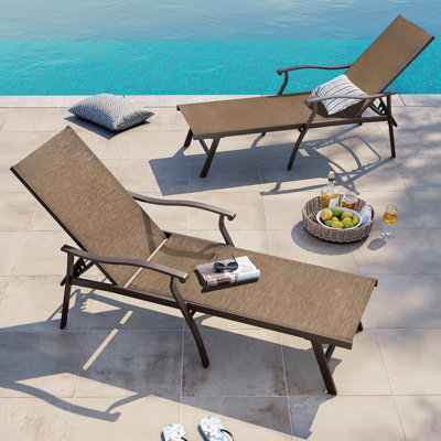 Adonna 59.84" Outdoor Patio Aluminum Long Reclining Single Chaise Lounge Chairs Set by Red Barrel Studio