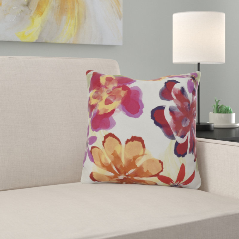 Housse et insert de coussin décoratif floral floral, H 20 po x l 20 po x P 3 po, Rouge, Polyester/ Bourre en polyester