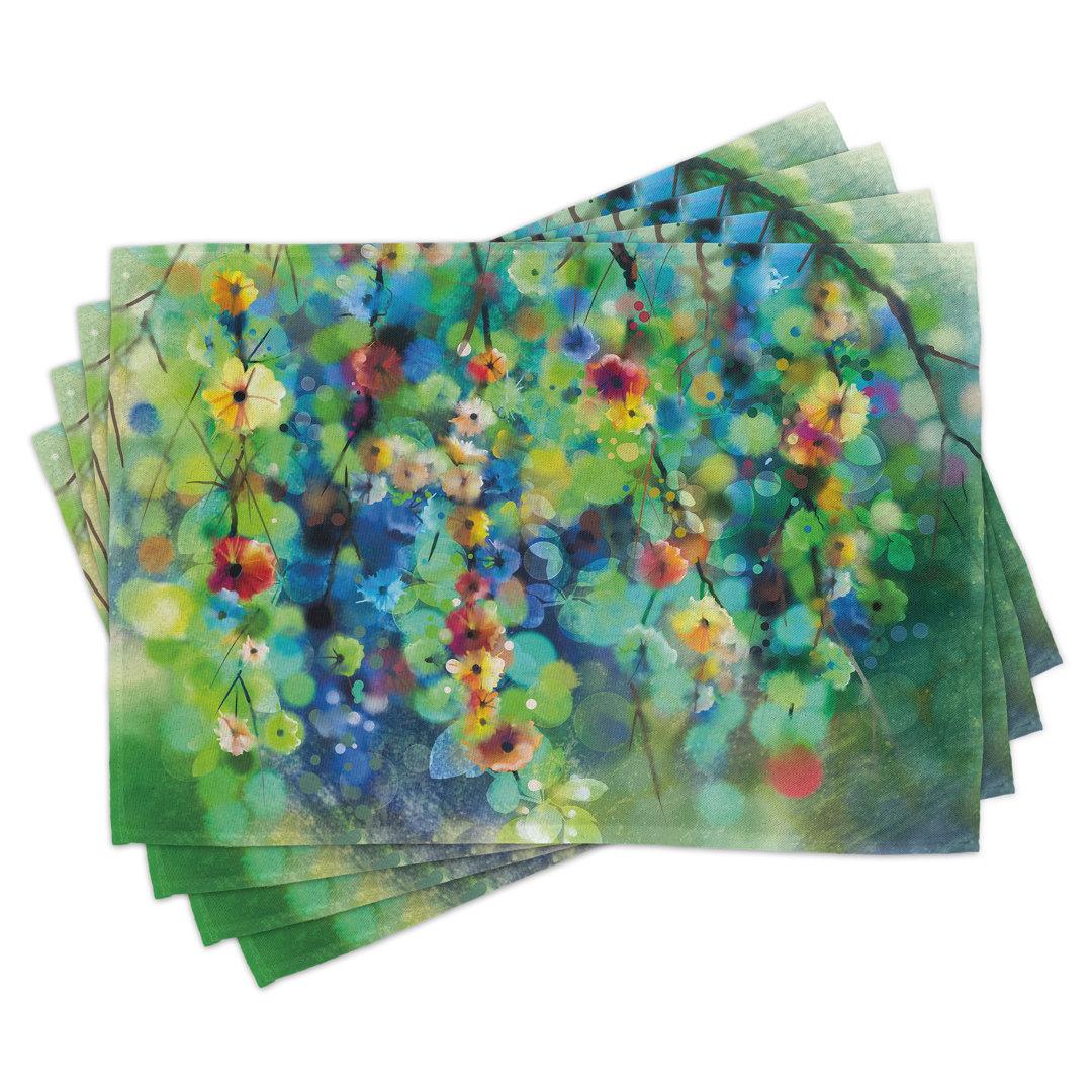 Platzdeckchen 4er Set, Bunte Blume auf Baum, Grün Blau