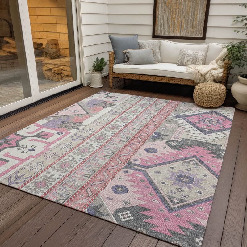 Tapis intérieur / extérieur rose Solara , 10 pi x 14 pi