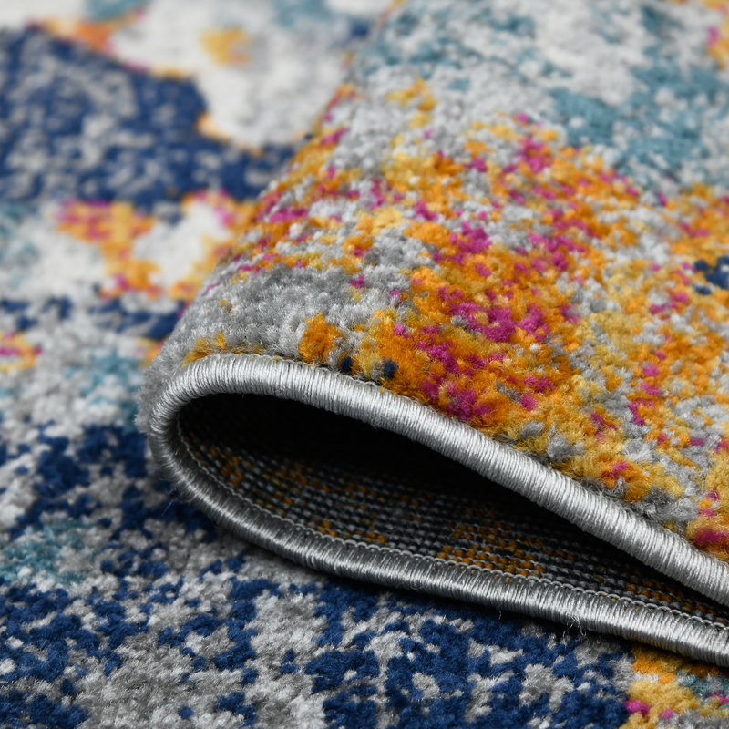 Blue and Orange Synthetic Bohemian Runner Rug 2 ft 7 in x 8 ft