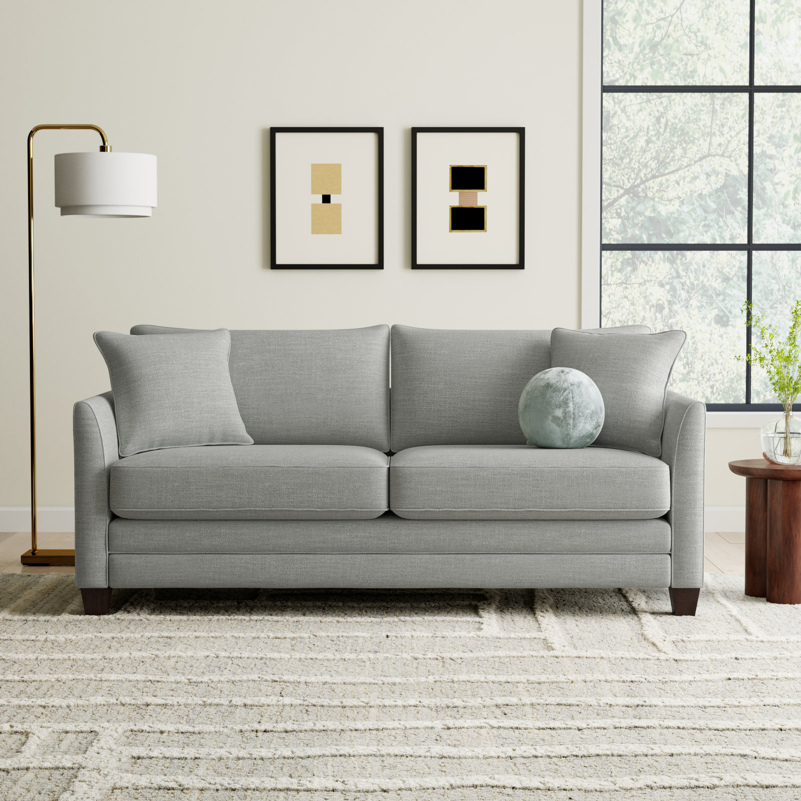Kodie 76.5'' Upholstered Sofa, Conversation Capri Basketweave, Dark Walnut