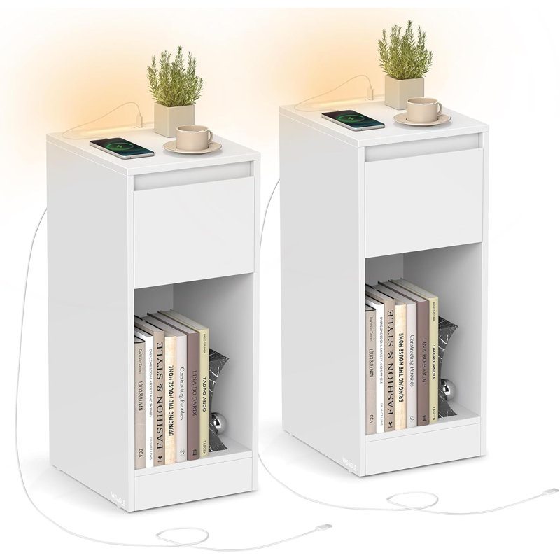 25cm W Particle Board Bedside Table, White