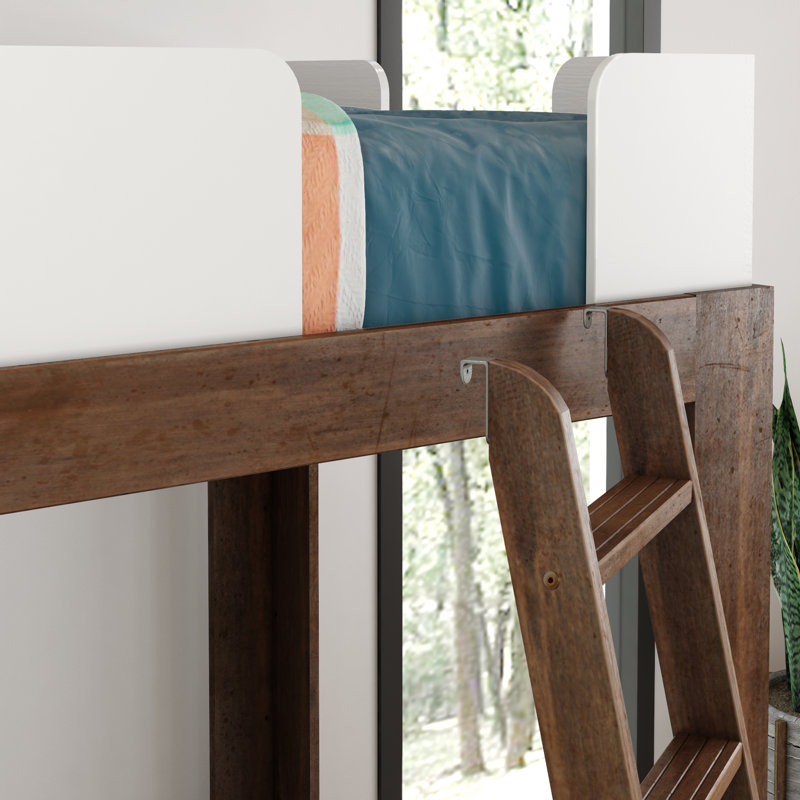 Ambur Twin over Twin Solid Wood Standard Bunk Bed, White/Walnut, Walnut/White