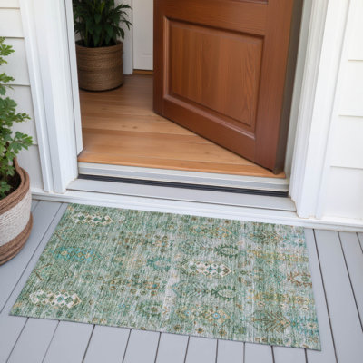 Machine Washable Indoor/Outdoor Xhevrie Sage Rug