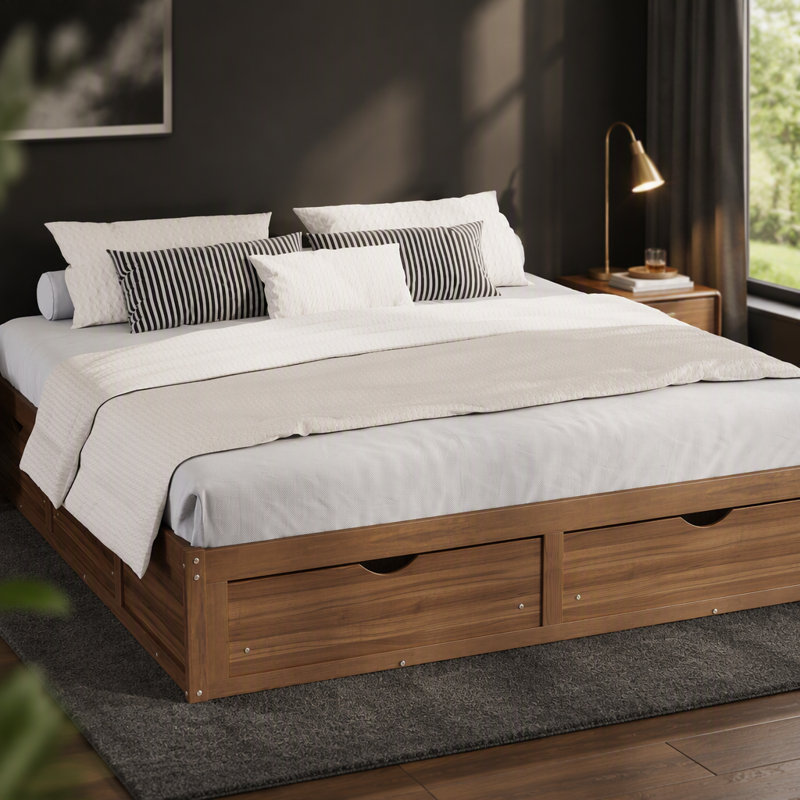 Platform Bed with 6 Storage Drawers, Wood Storage Bed