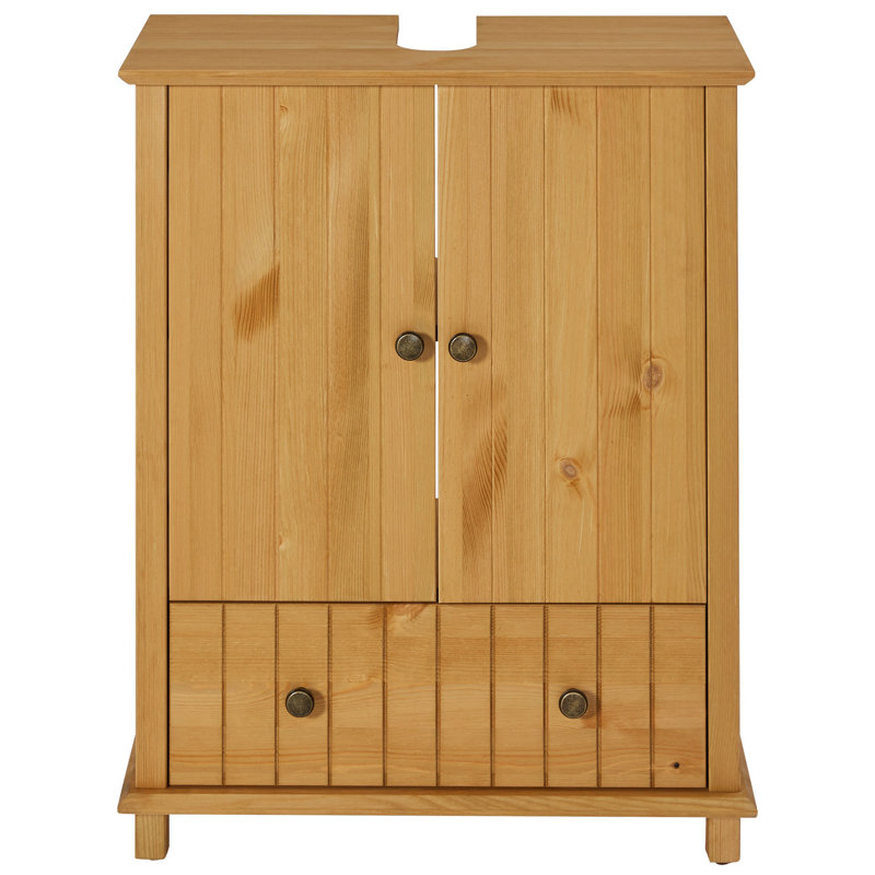 Meiman Solid Wood Freestanding Bathroom Cabinet, Natural Brown