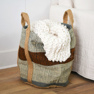 Cozy Modern Farmhouse Rustic Basket - Soft Sided Storage Chunky Yarn Basket  with Jute Handles