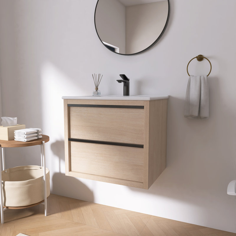 Ensemble de meuble-lavabo simple mural 24 po avec plateau en céramique Calmhaven, Blanc
