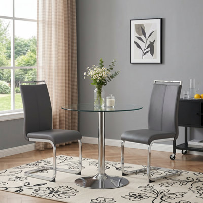 Modern Faux Leather Upholstered Dining Chairs Set of 2 with Chrome Base and Handles