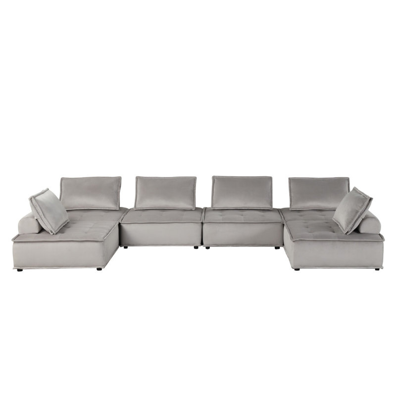 Gouvernour Velvet 6 seat Sectional Sofa ottoman, Light Gray Velvet