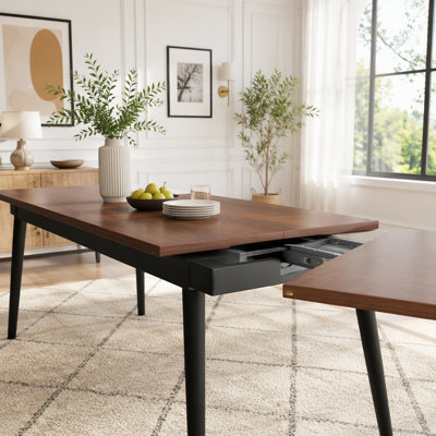 Extendable Dining Table with Walnut MDF Top and Legs