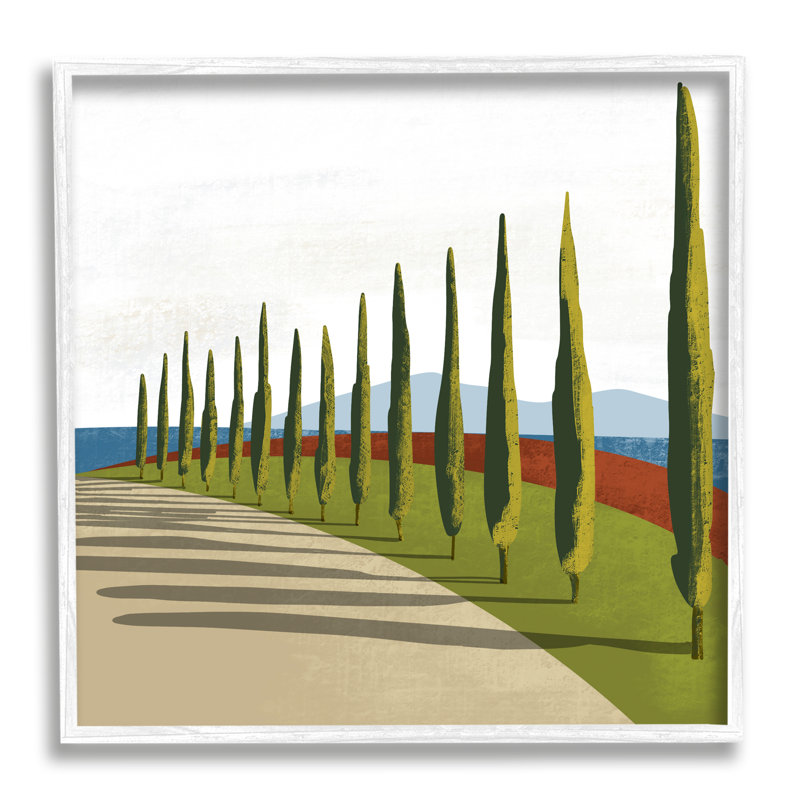Cyprès de Toscane, jardin de fantaisie italien sur cour surdimensionné encadré noir, art texturé par cadre arctique