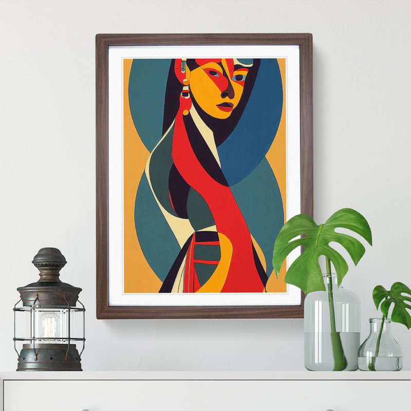 Bold Woman In Abstract - Single Picture Frame Print, 46cm H x 34cm W x 2cm D, Walnut