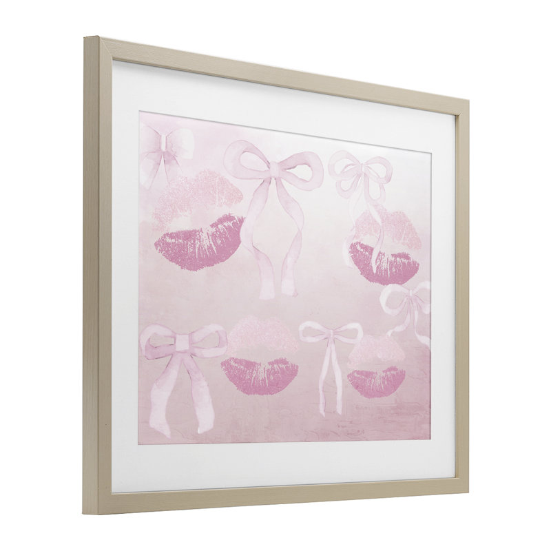 Dreamy Bows & Lips, reproduction encadrée sous verre, conception de Kim Allen, H 13 po x l 16 po, Cadre de récolte en pin