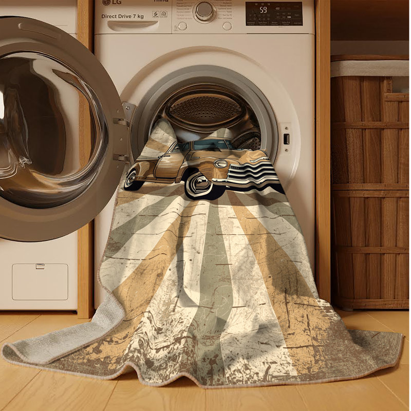 Tapis beige de style rétro rustique à motif lavable à la machine Daleville - reliure beige, 7 x 9