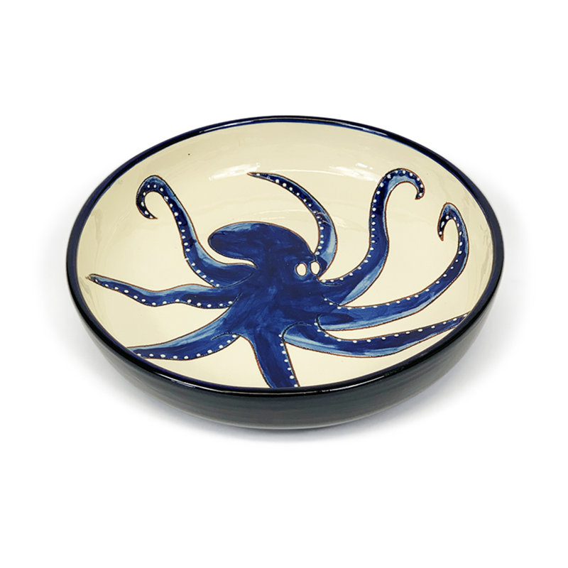 Beachcrest Home Ceramic Salad Bowl, White/Blue