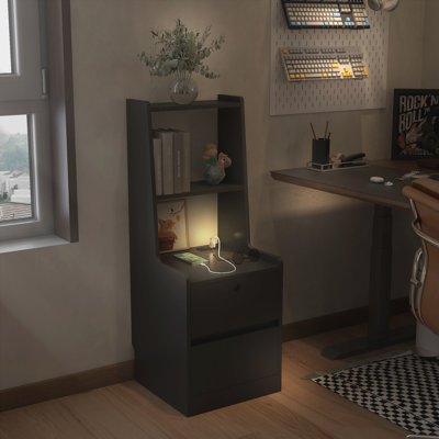Table de chevet avec station de charge, table de chevet intelligente avec veilleuse, table de chevet moderne avec bibliothèque, tables de chevet avec armoire de rangement pour la chambre à coucher, noir