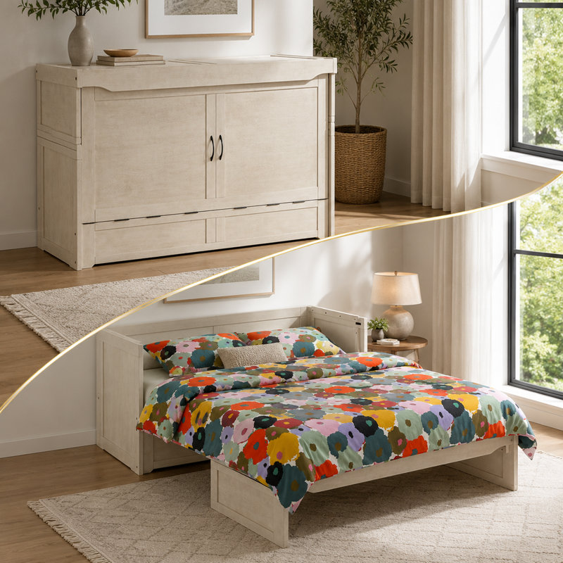 Lit escamotable Night & Day Furniture avec matelas en mousse à mémoire de forme de 15 cm, format Queen, couleur Ivoire Provence