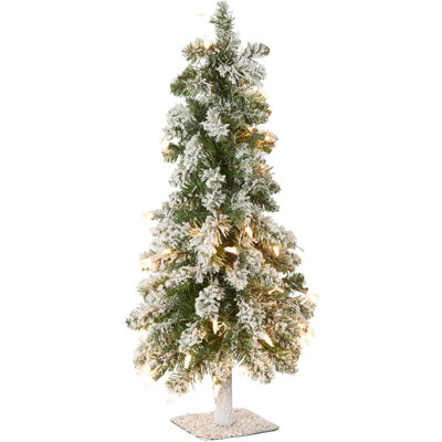 Arbre de Noël artificiel pré-éclairé, Downswept enneigé, vert, lumières blanches, support inclus, 2 pieds