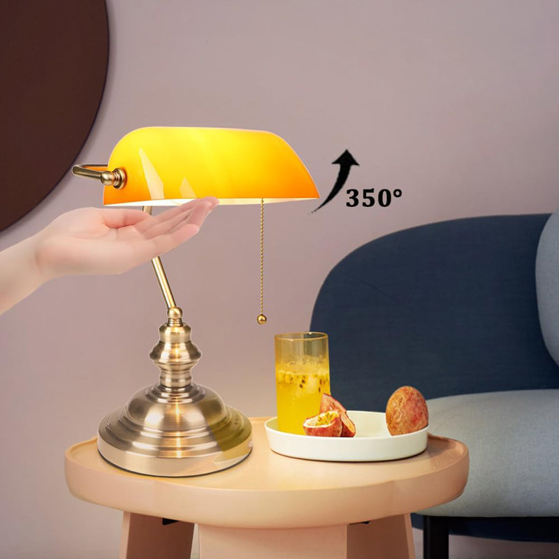 Metal Bankers Lamp, 36cm (H) x 26.5cm (W) x 18cm (D), Yellow