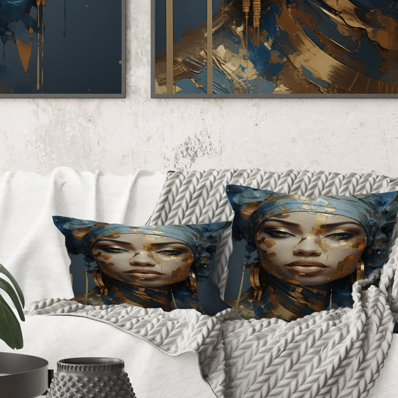 Coussin décoratif bleu et doré