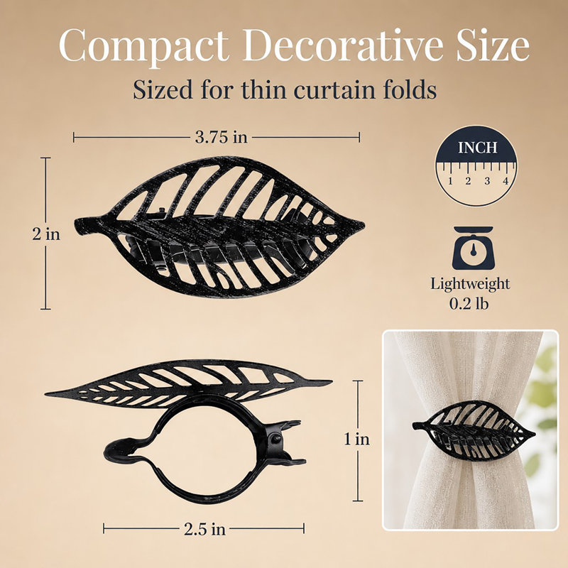 Leaf Curtain Tiebacks Set of 2, Black